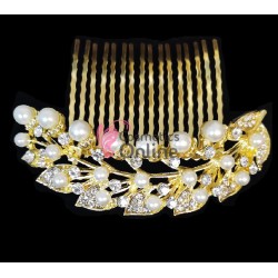 Accesoriu elegant pentru decor par AP021CC Aurie cu cristale si perle 
